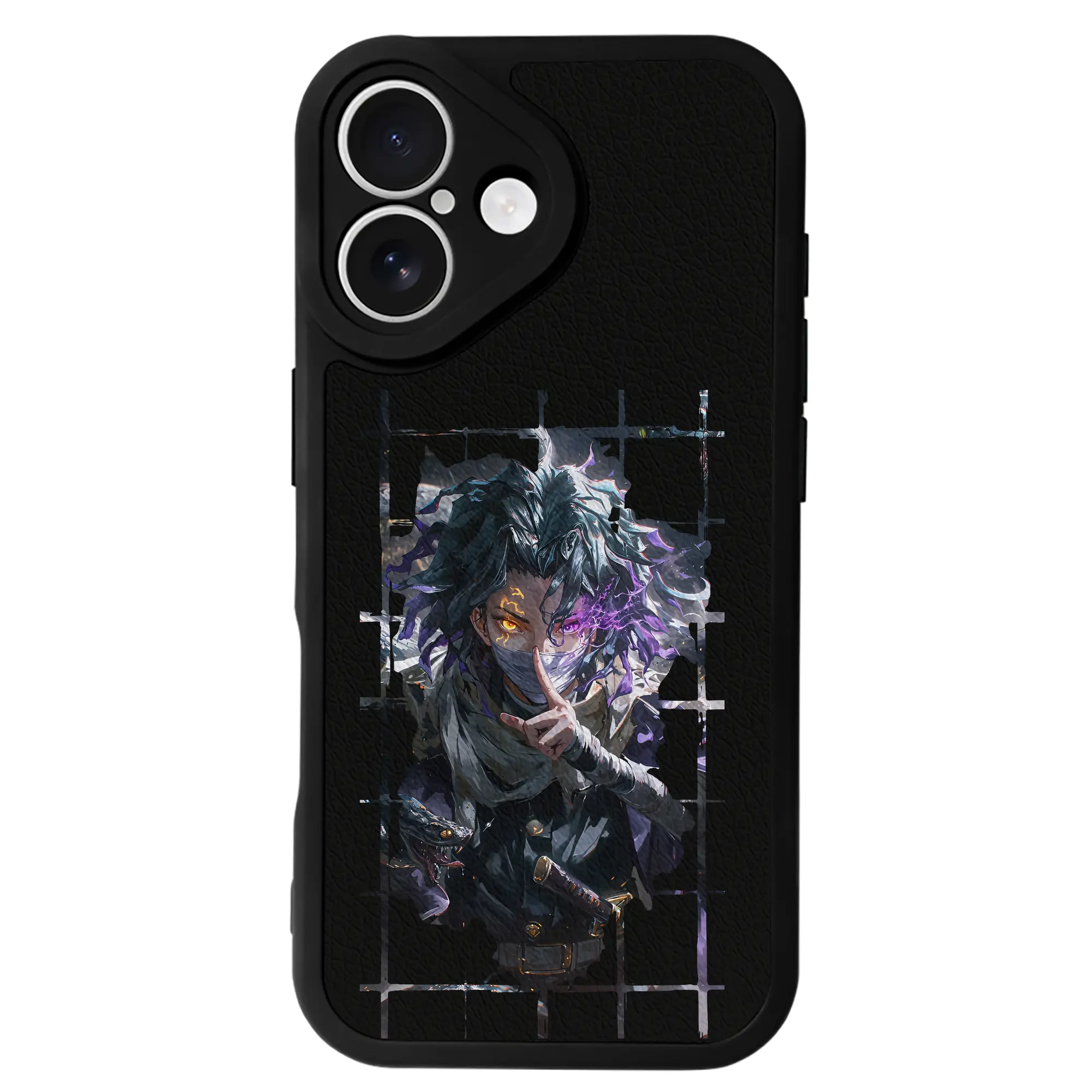 鬼滅の刃 グッズ,伊黒 小芭内 - IPhone 16シリーズ対応 ・ シリコンスマホケース ・ レザー調 ・ 高精度フィット ・ 耐衝撃 ・ ワイヤレス充電対応 ・ 精密カット